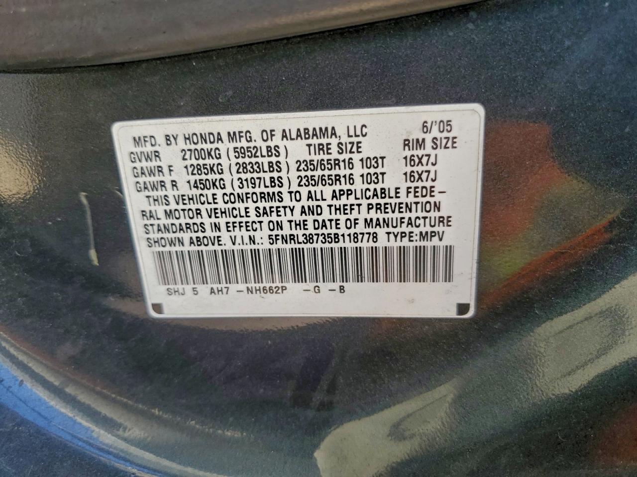 2005 HONDA ODYSSEY EXL photo 13