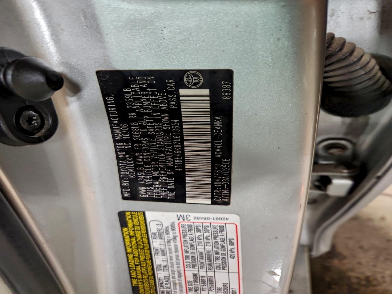 2007 TOYOTA CAMRY CE photo 12
