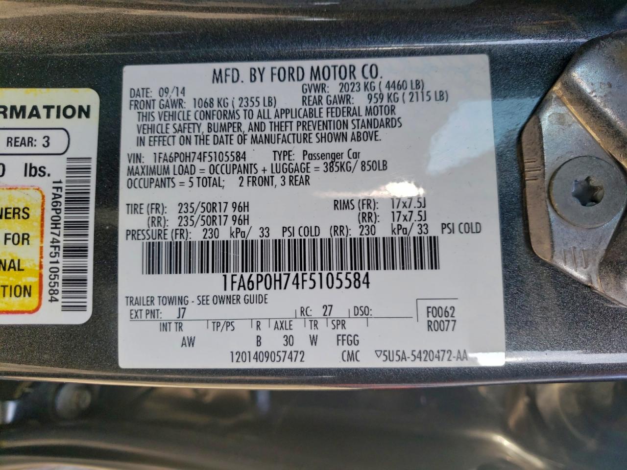 2015 FORD FUSION SE photo 34