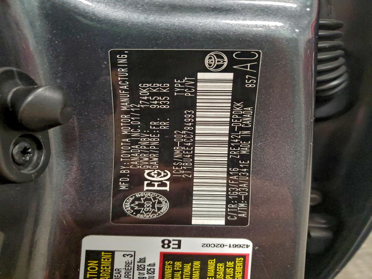 2012 TOYOTA COROLLA L photo 12