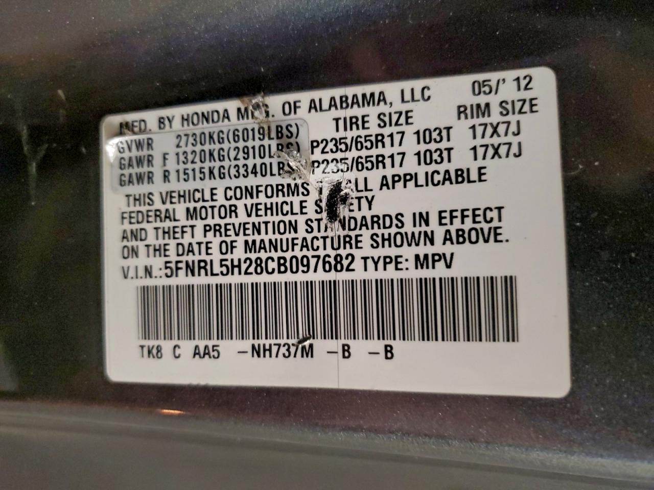 2012 HONDA ODYSSEY LX photo 14