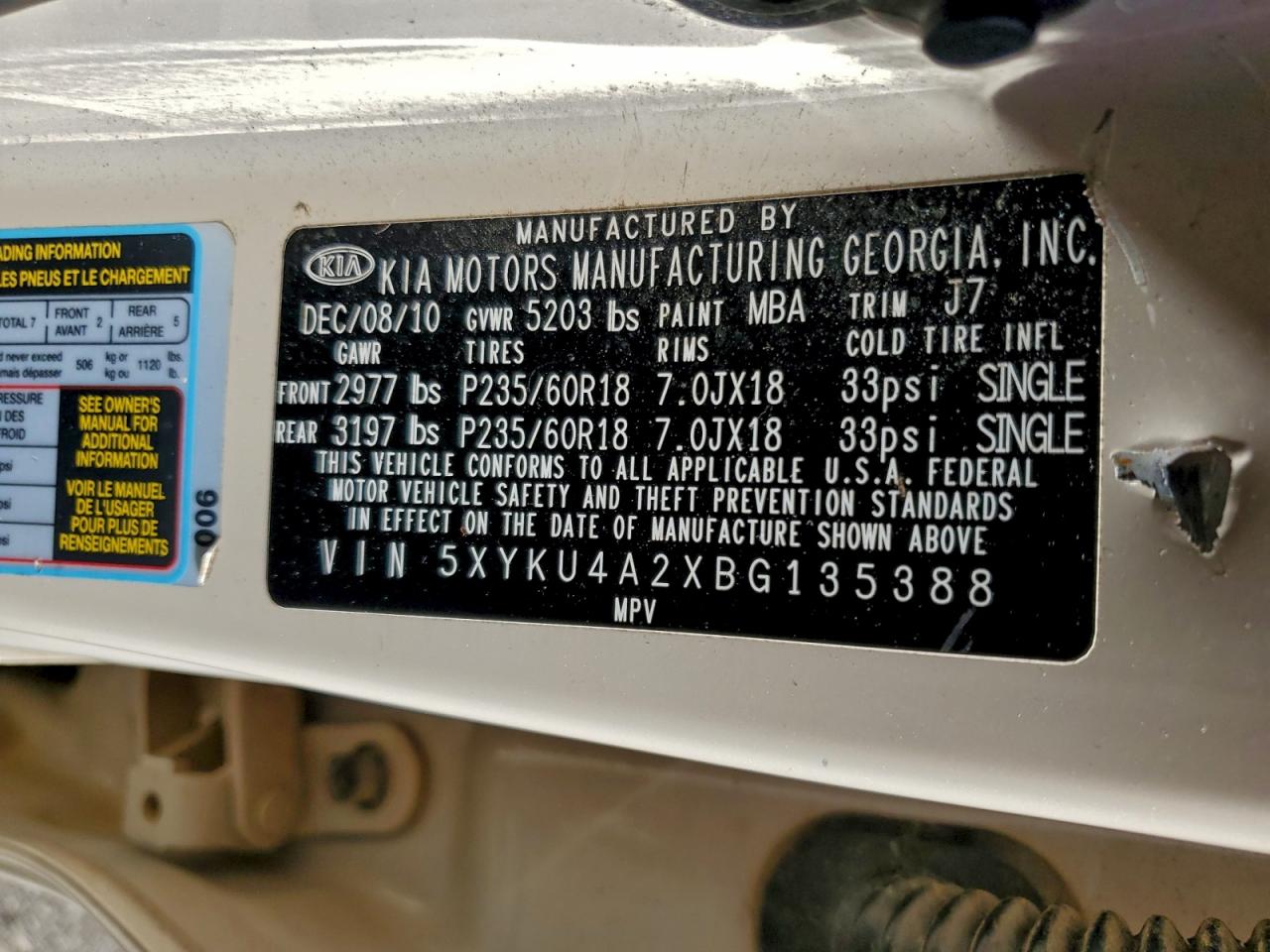 2011 KIA SORENTO EX photo 12
