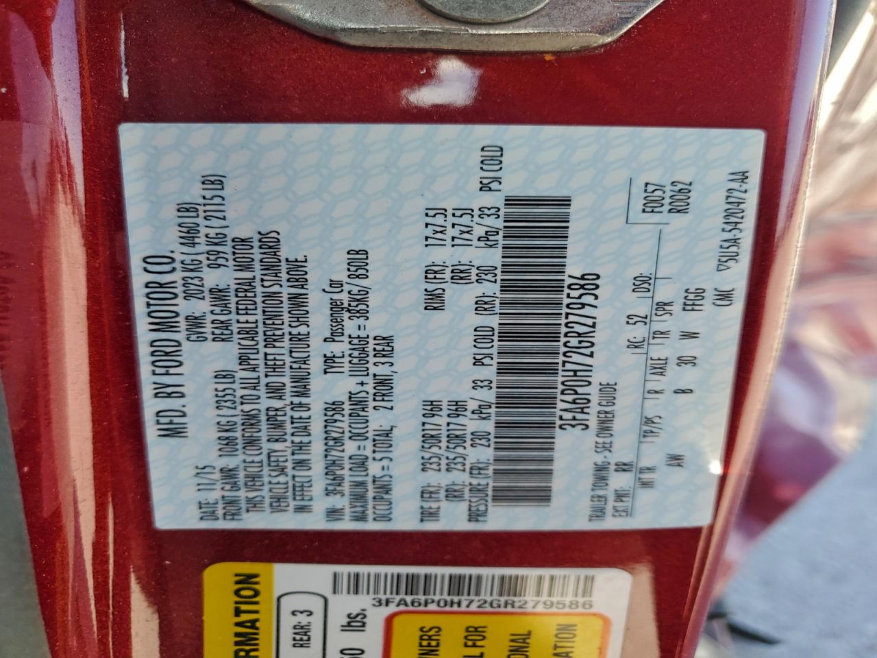 2016 FORD FUSION SE photo 12