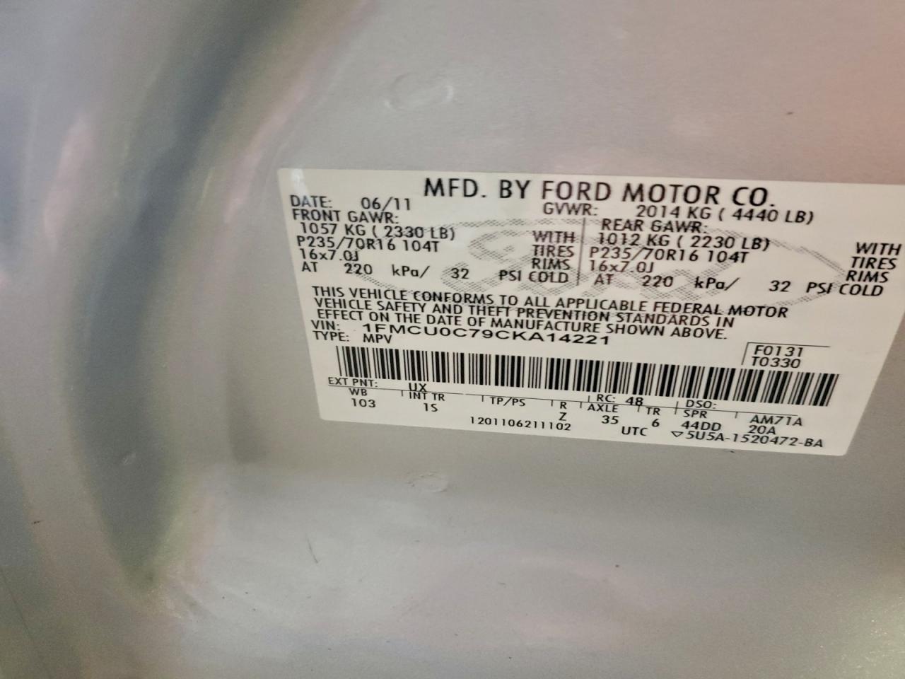 2012 FORD ESCAPE XLS photo 40