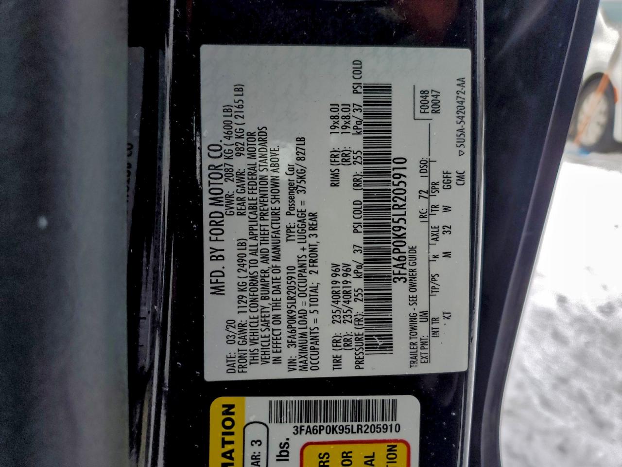 2020 FORD FUSION TITANIUM photo 12