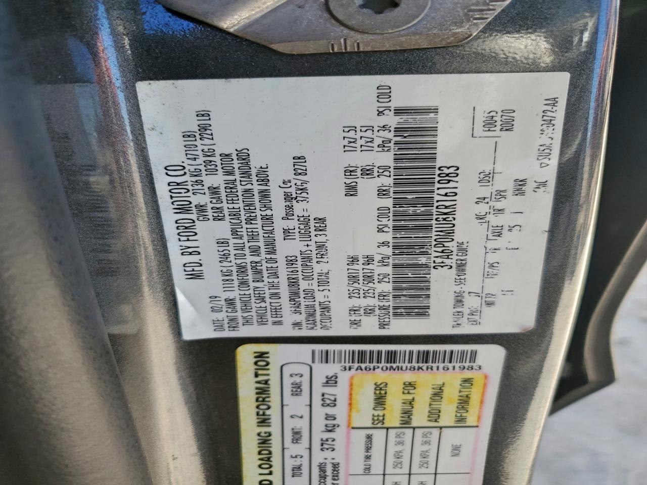 2019 FORD FUSION SEL photo 13