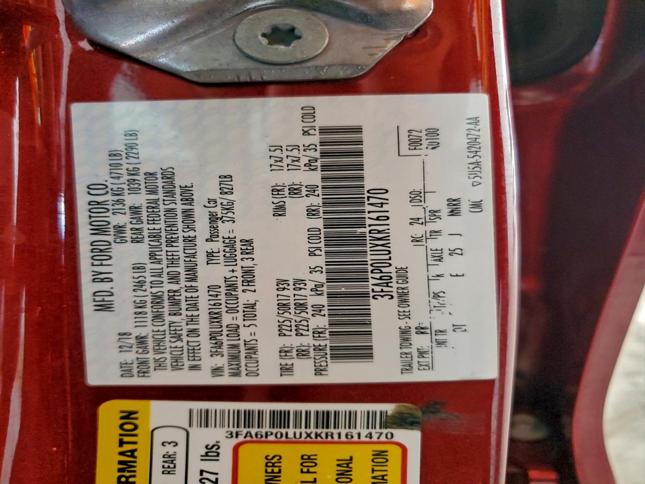 2019 FORD FUSION SE photo 23