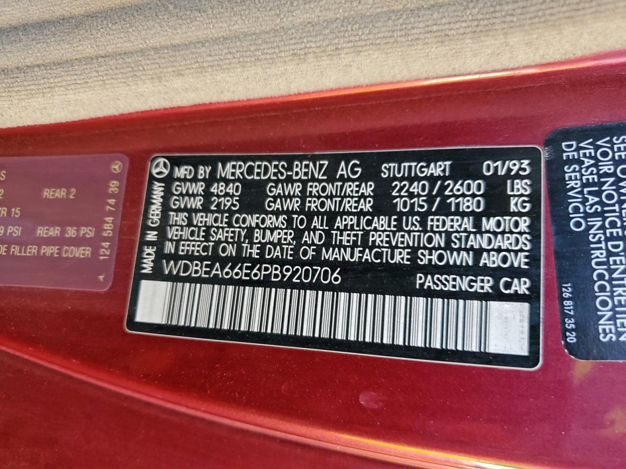 1993 MERCEDES-BENZ 300 CECV photo 34