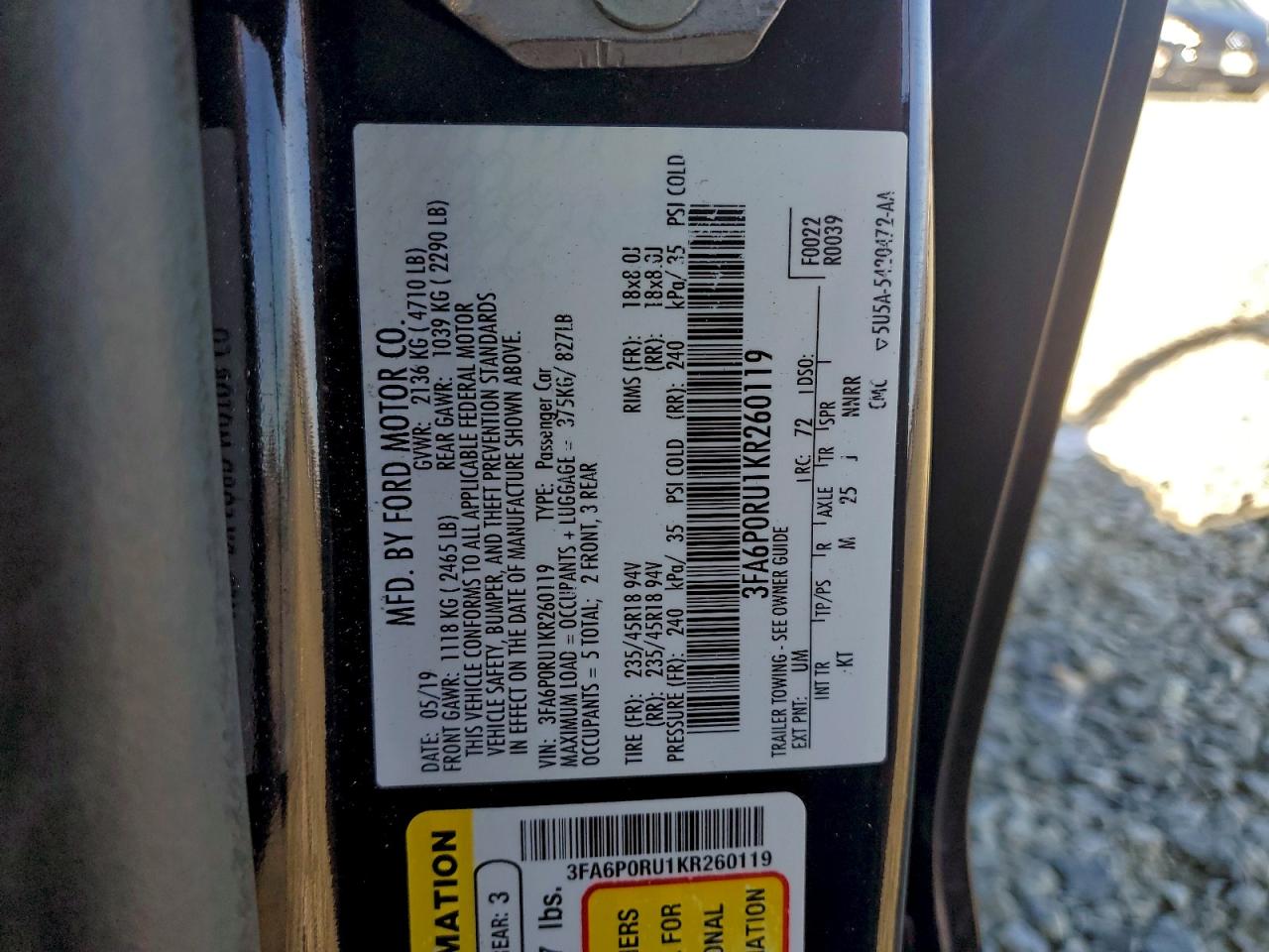 2019 FORD FUSION TITANIUM photo 12