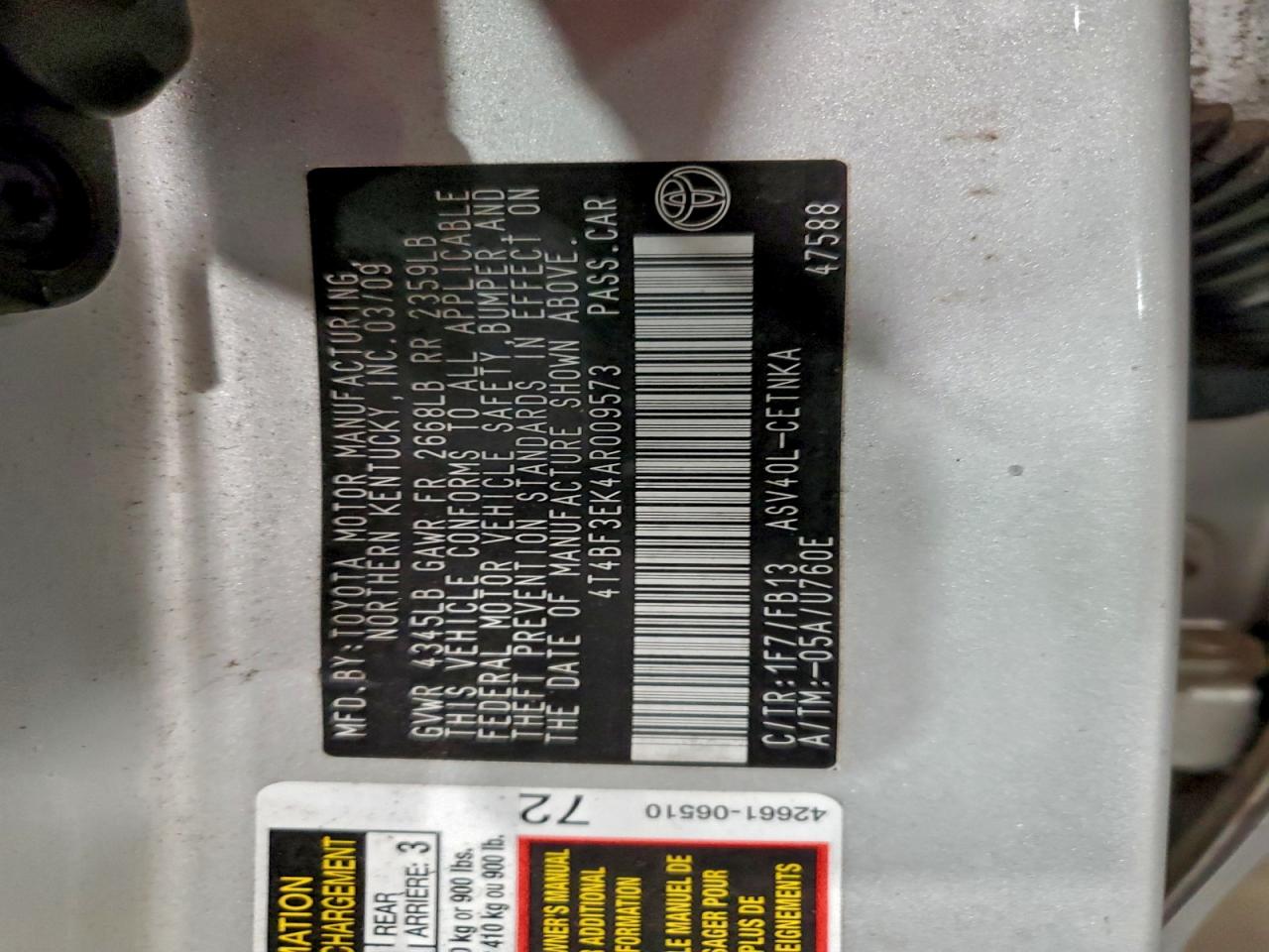 2010 TOYOTA CAMRY BASE photo 12