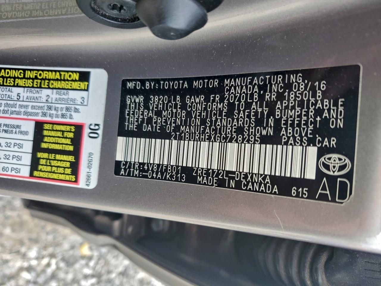 2016 TOYOTA COROLLA L photo 13