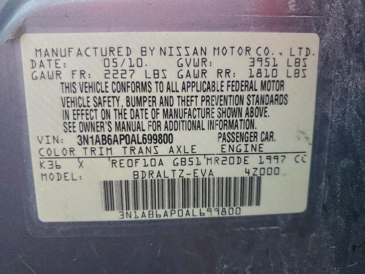 2010 NISSAN SENTRA 2.0 photo 12