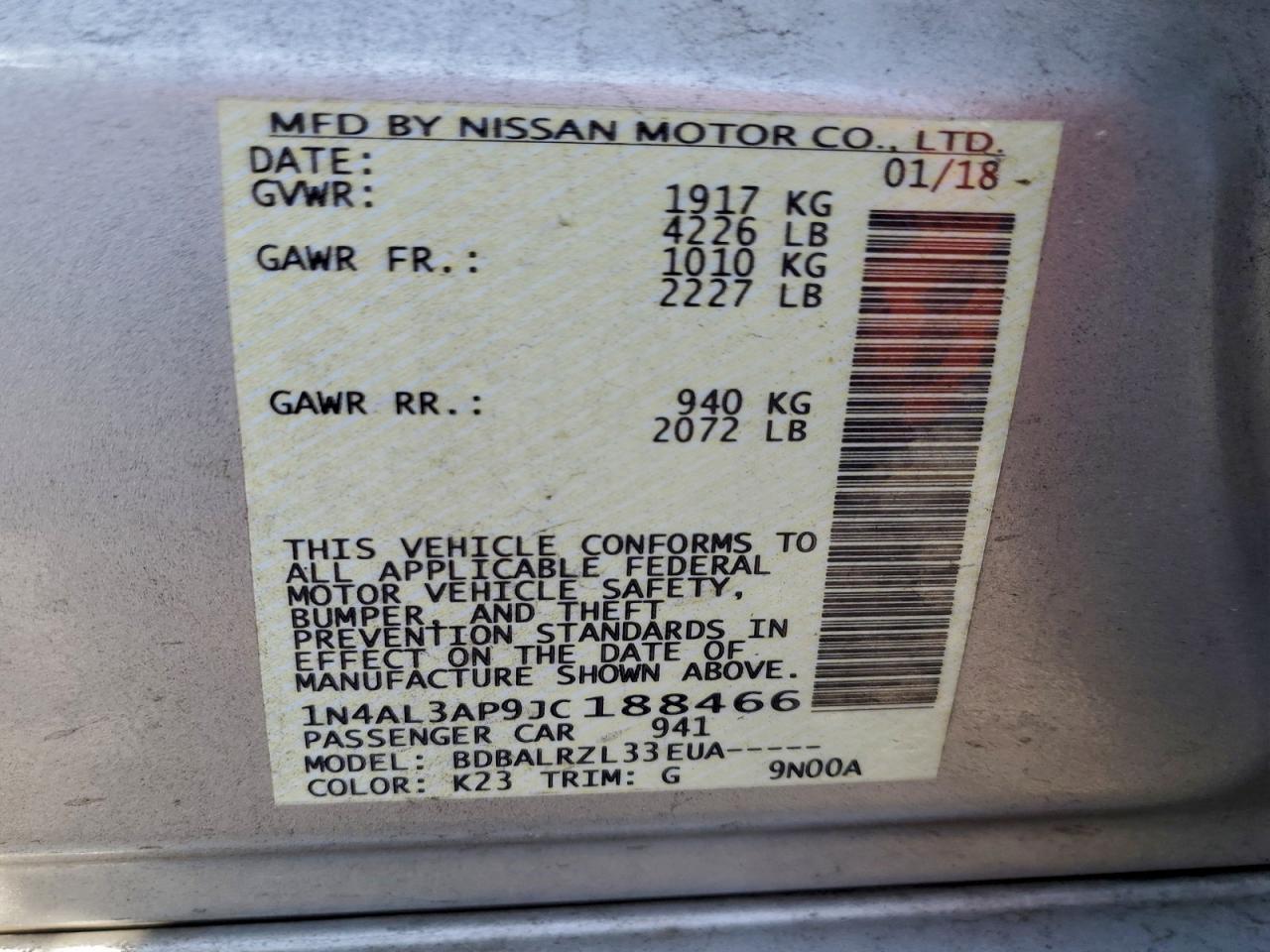 2018 NISSAN ALTIMA 2.5 photo 12