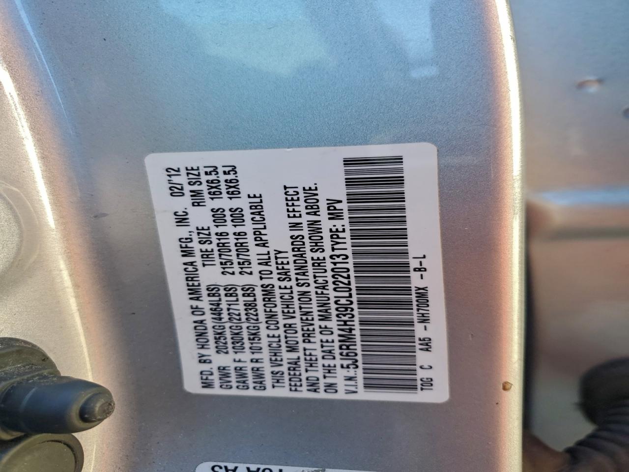 2012 HONDA CR-V LX photo 14