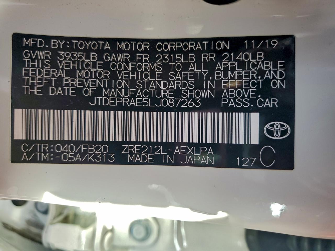 2020 TOYOTA COROLLA LE photo 12
