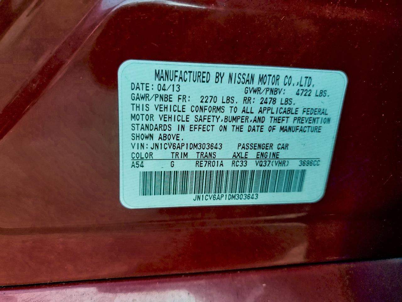 2013 INFINITI G37 BASE photo 12