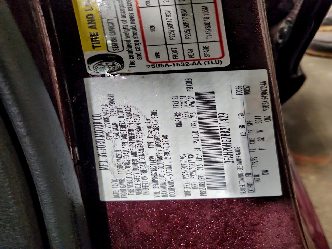 2011 FORD FUSION SE photo 12