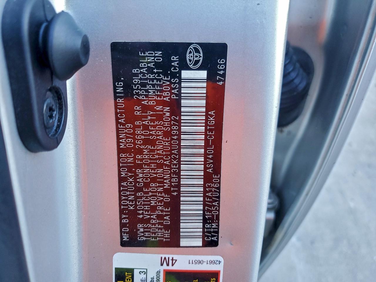 2010 TOYOTA CAMRY BASE photo 12