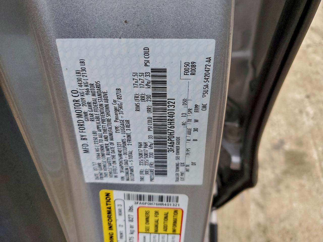 2017 FORD FUSION SE photo 34