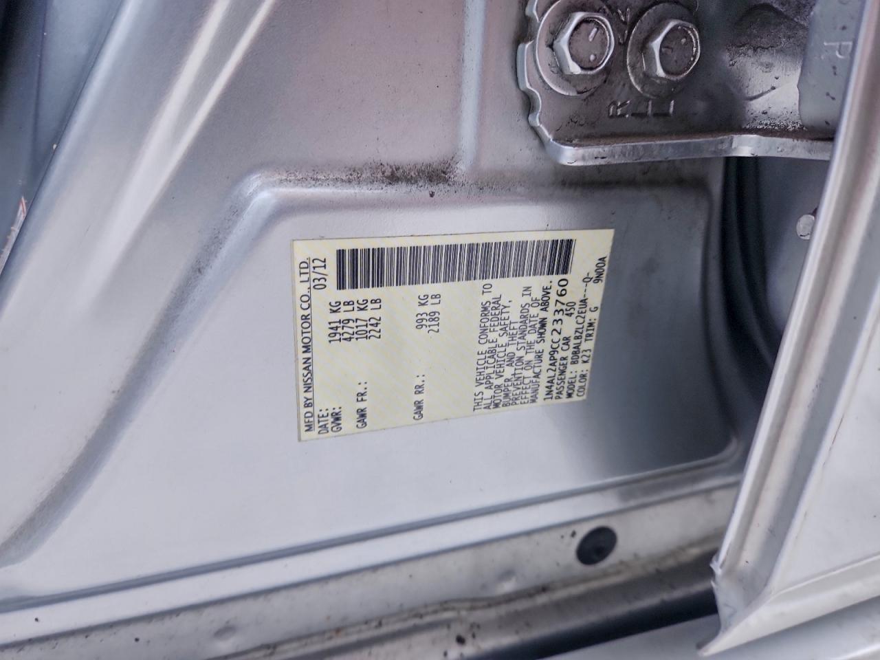 2012 NISSAN ALTIMA BASE photo 12