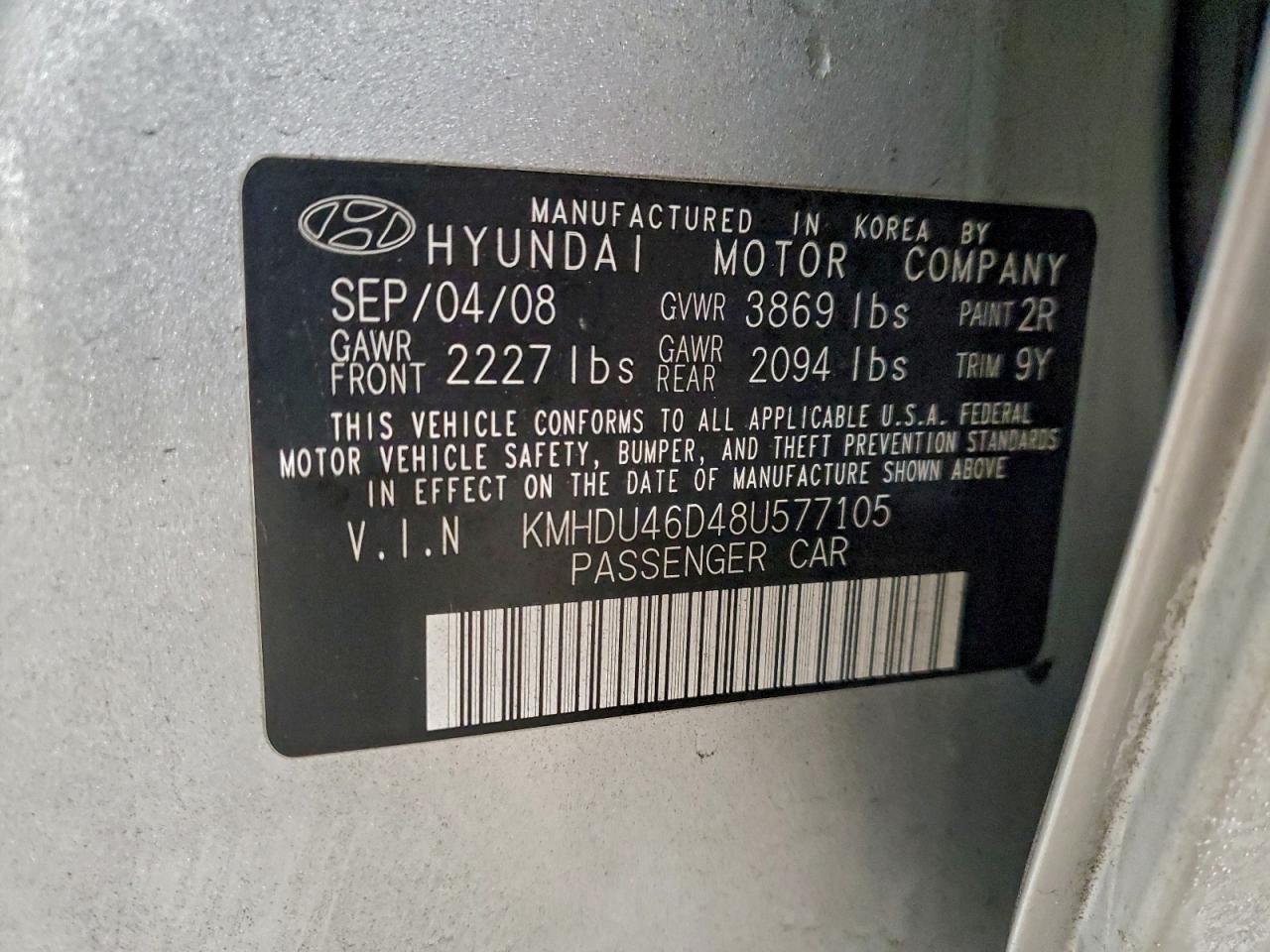 2008 HYUNDAI ELANTRA GLS photo 13