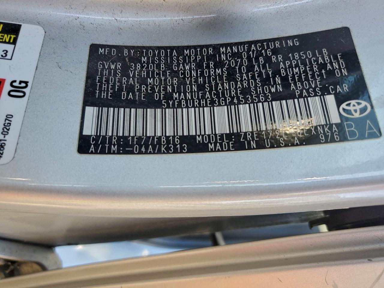 2016 TOYOTA COROLLA L photo 13