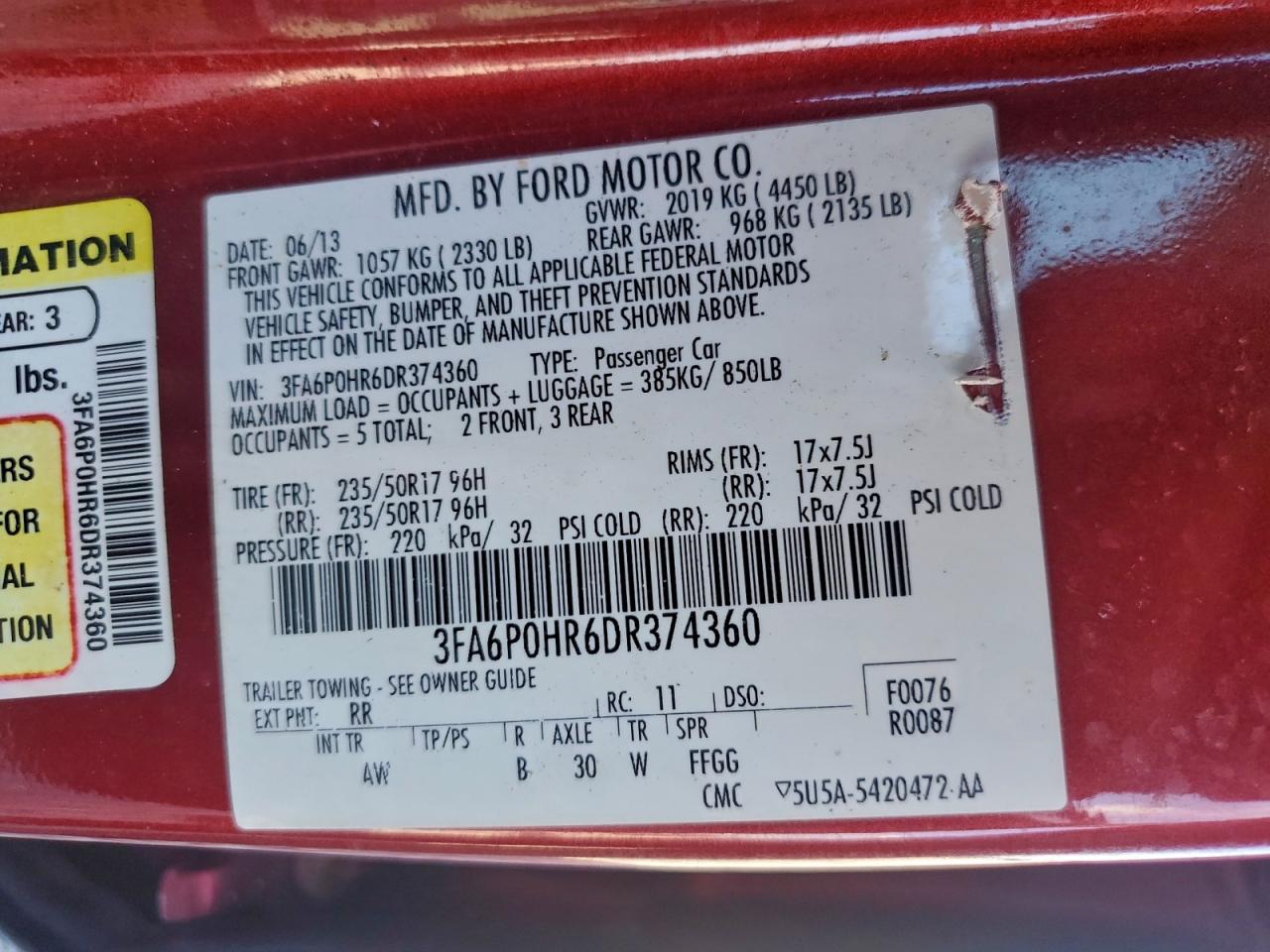 2013 FORD FUSION SE photo 12