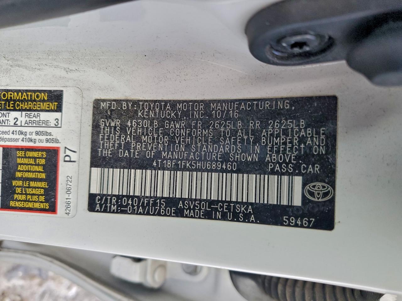 2017 TOYOTA CAMRY LE photo 12