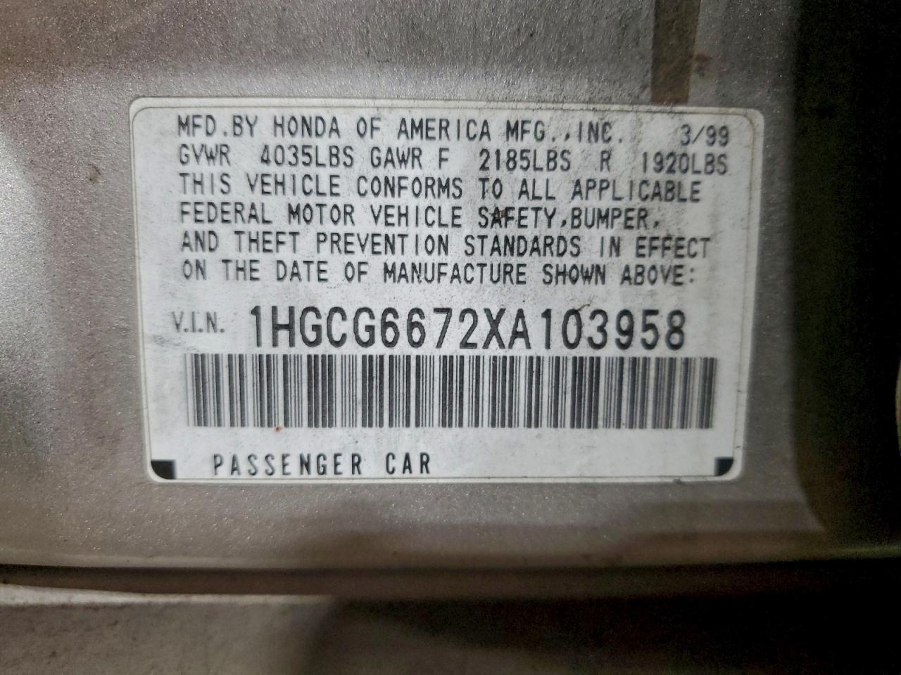 1999 HONDA ACCORD EX photo 12