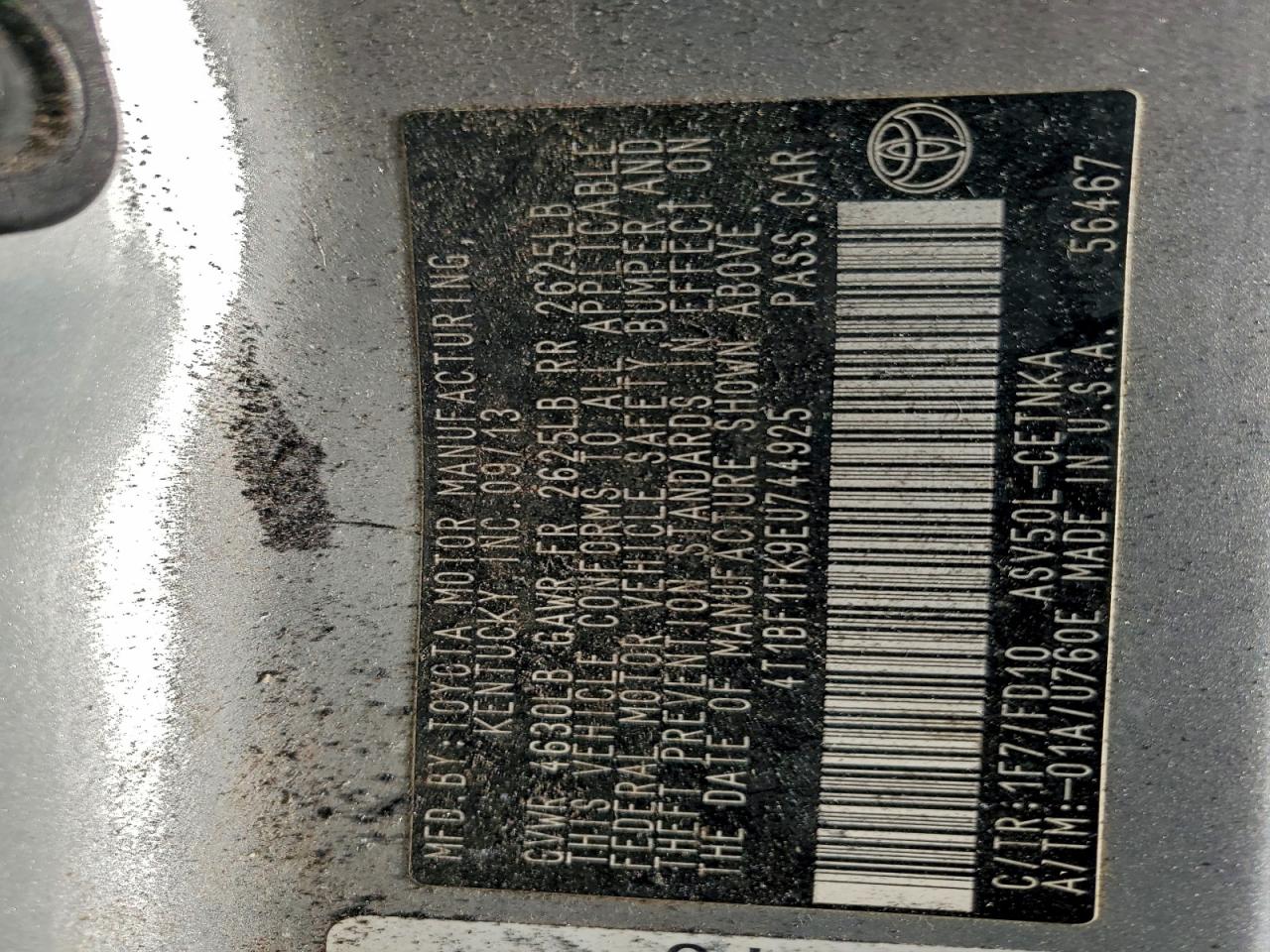 2014 TOYOTA CAMRY L photo 12
