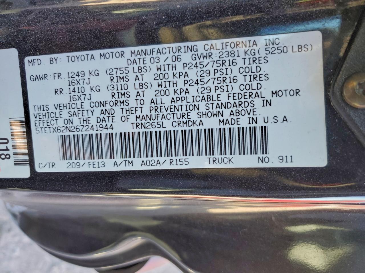 2006 TOYOTA TACOMA PRERUNNER ACCESS CAB photo 12