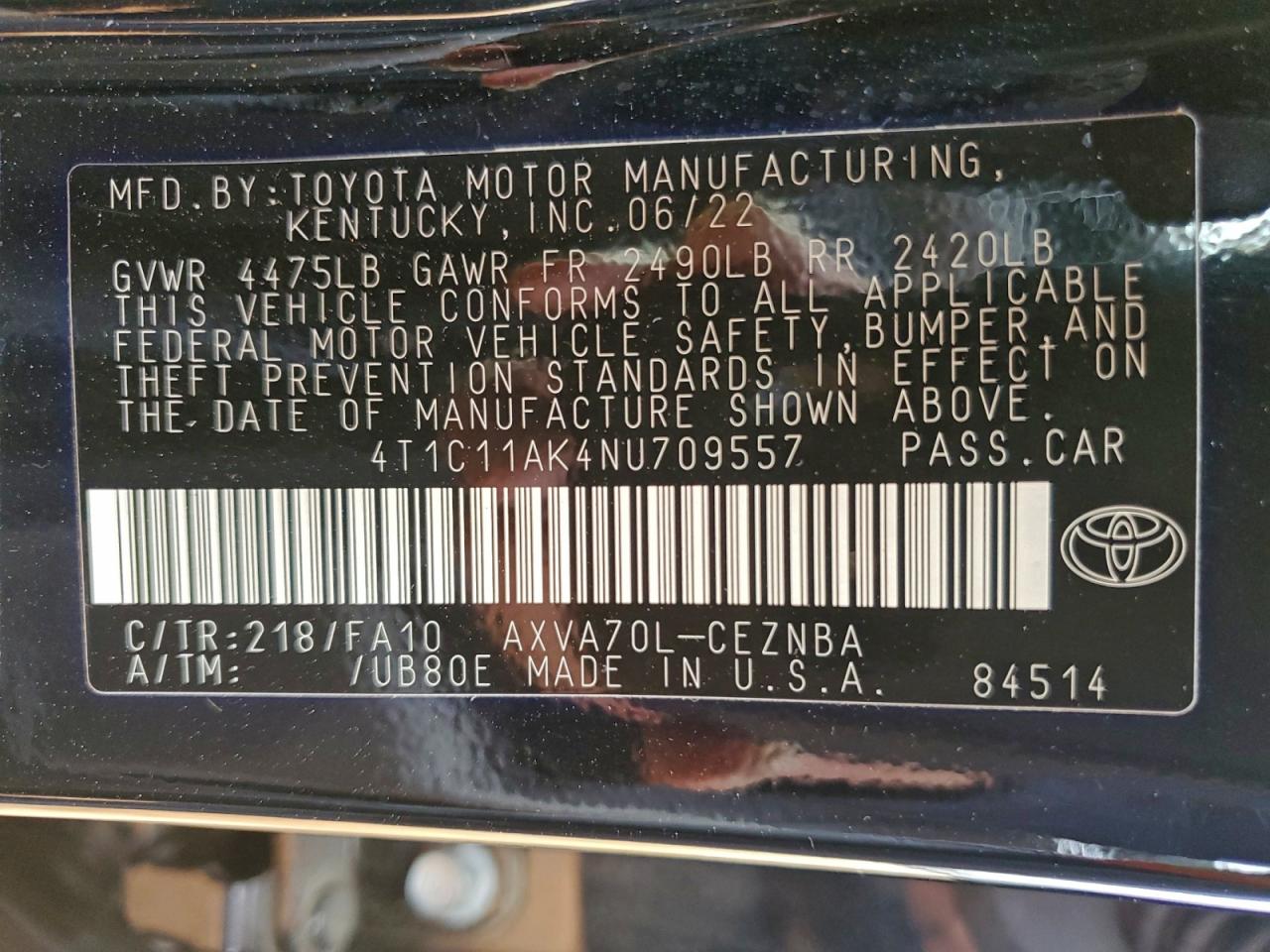 2022 TOYOTA CAMRY LE photo 13