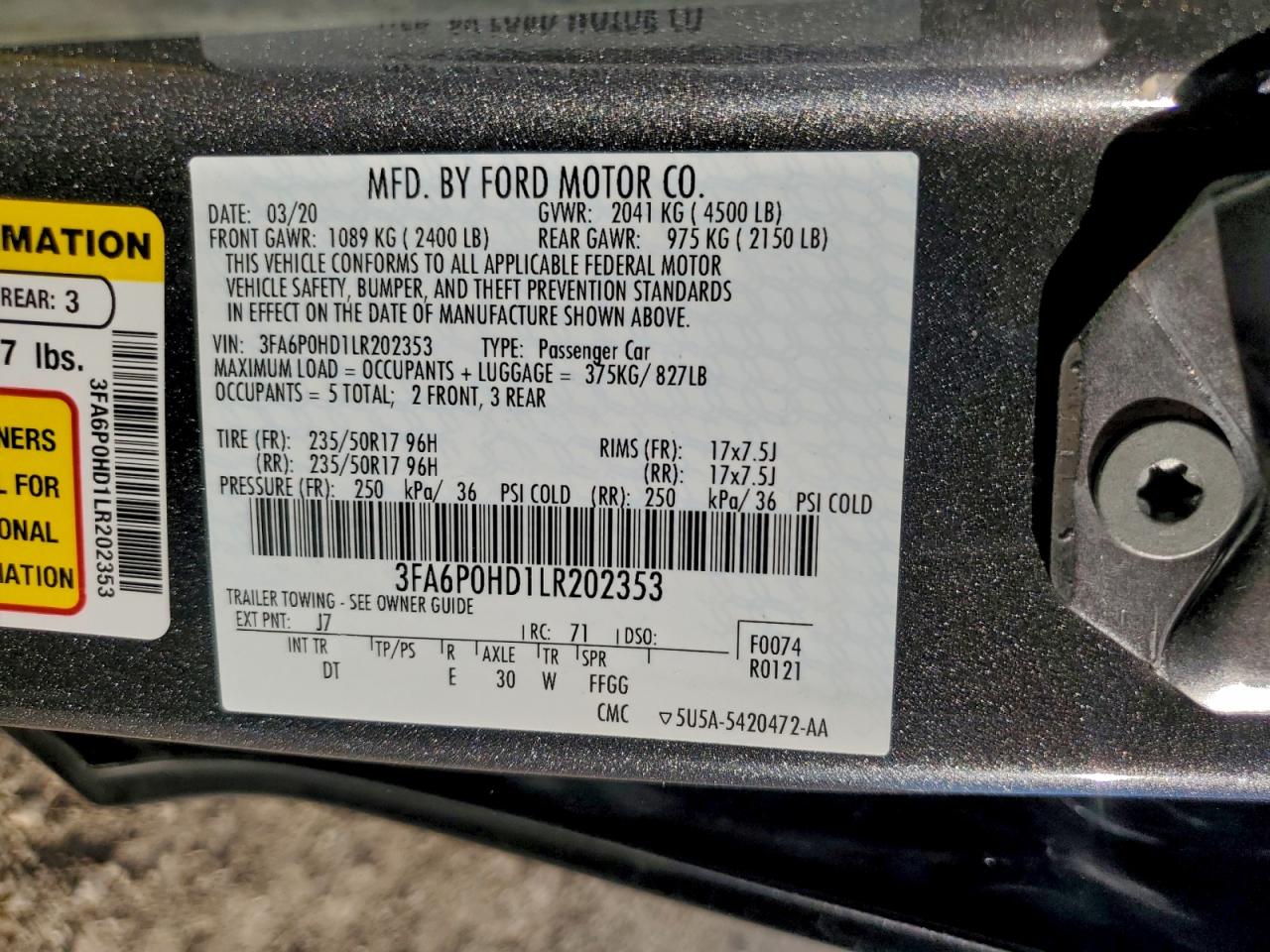 2020 FORD FUSION SE photo 12