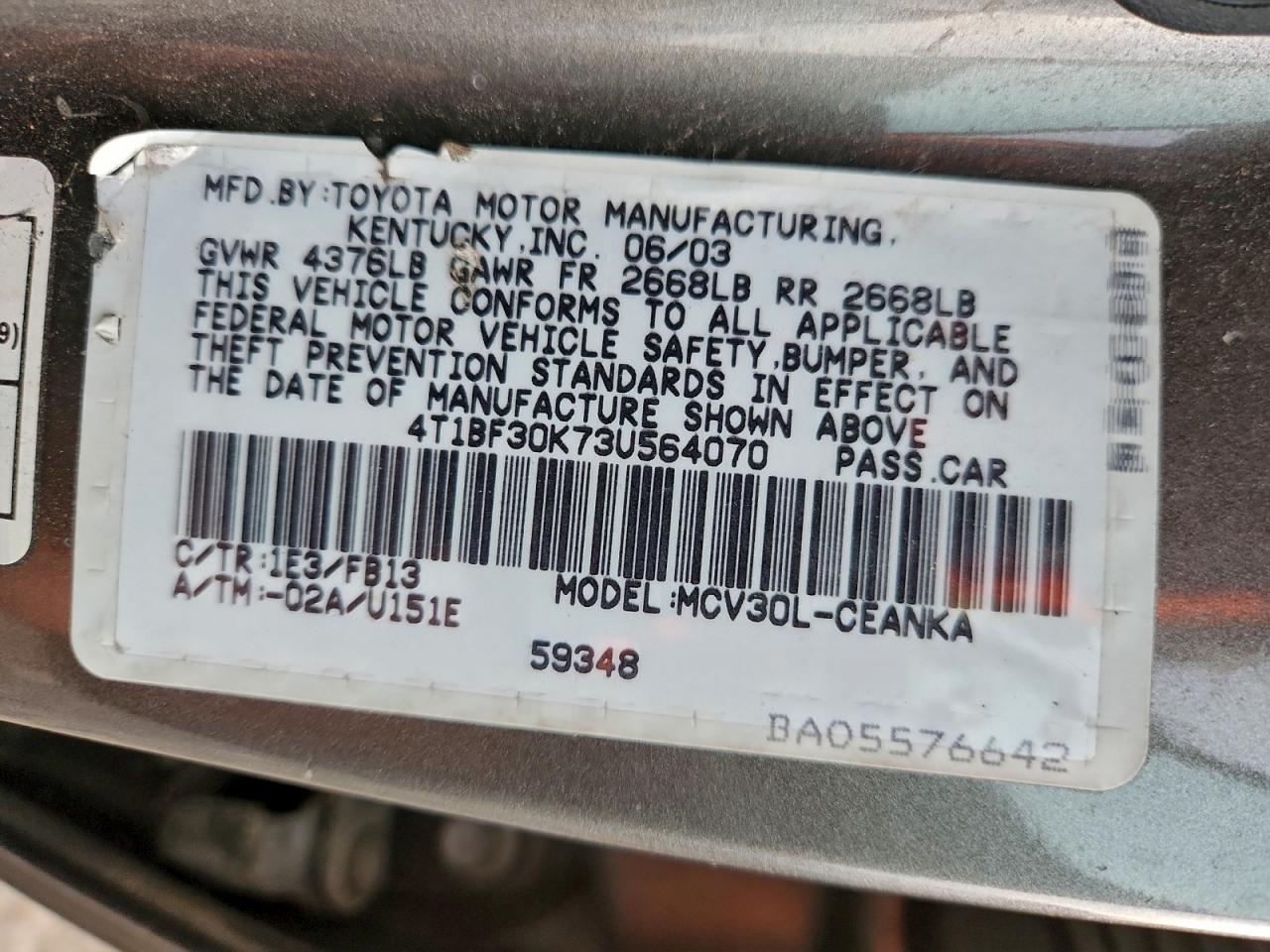 2003 TOYOTA CAMRY LE photo 12