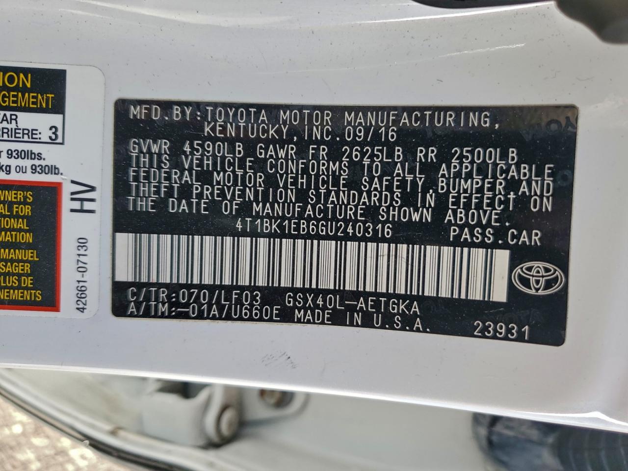 2016 TOYOTA AVALON XLE photo 13