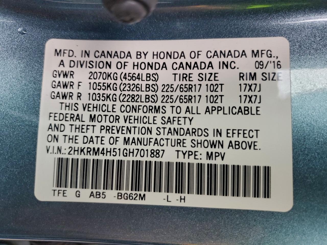 2016 HONDA CR-V EX photo 13
