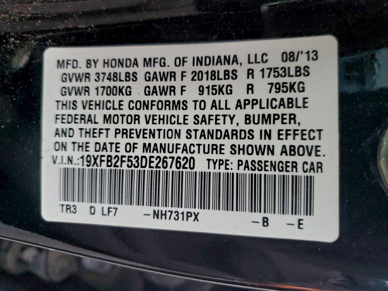 2013 HONDA CIVIC LX photo 25