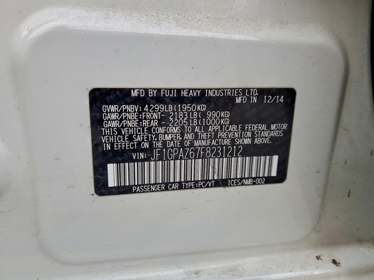 2015 SUBARU IMPREZA SPORT LIMITED photo 12