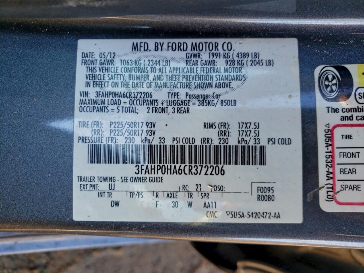 2012 FORD FUSION SE photo 45