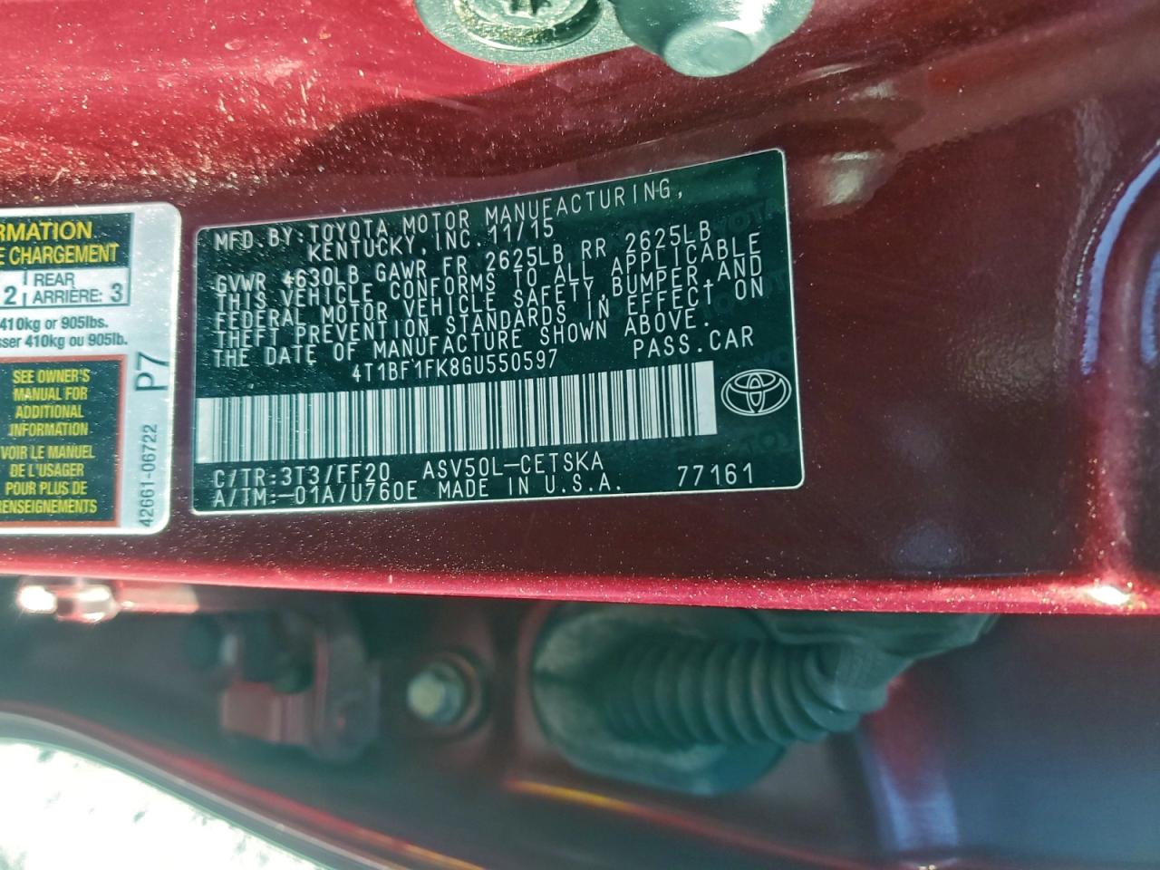 2016 TOYOTA CAMRY LE photo 12