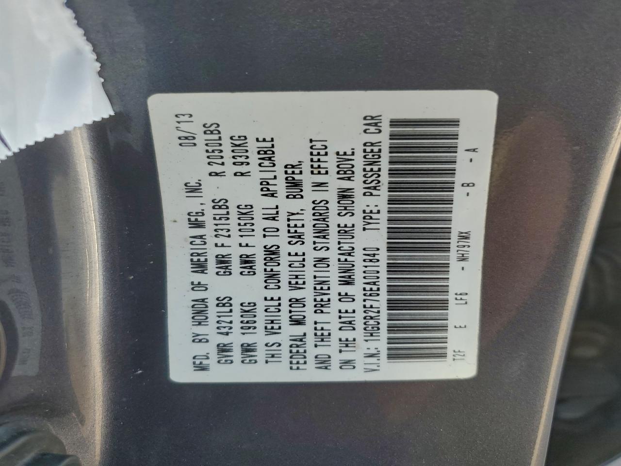 2014 HONDA ACCORD EX photo 12