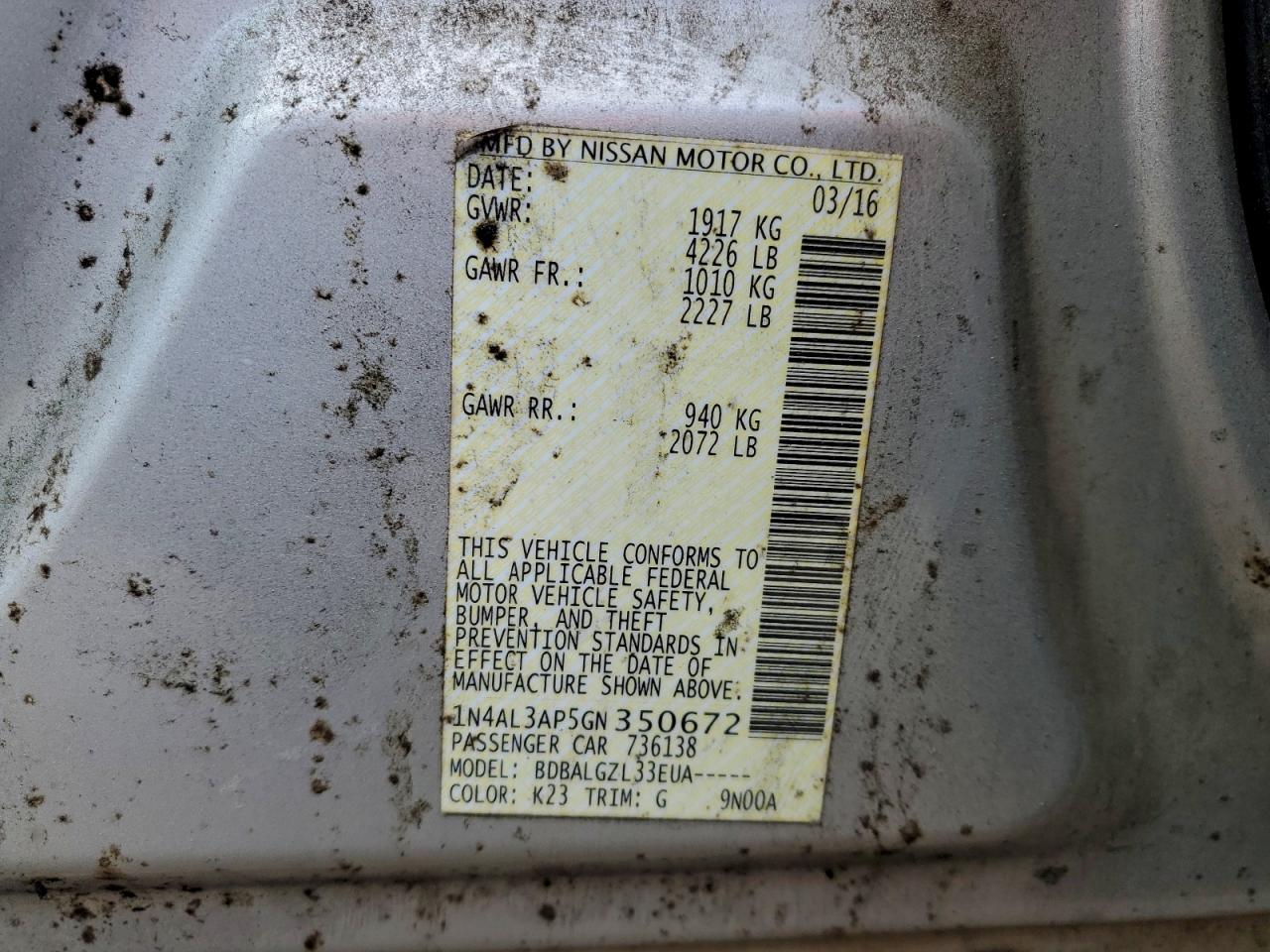 2016 NISSAN ALTIMA 2.5 photo 13