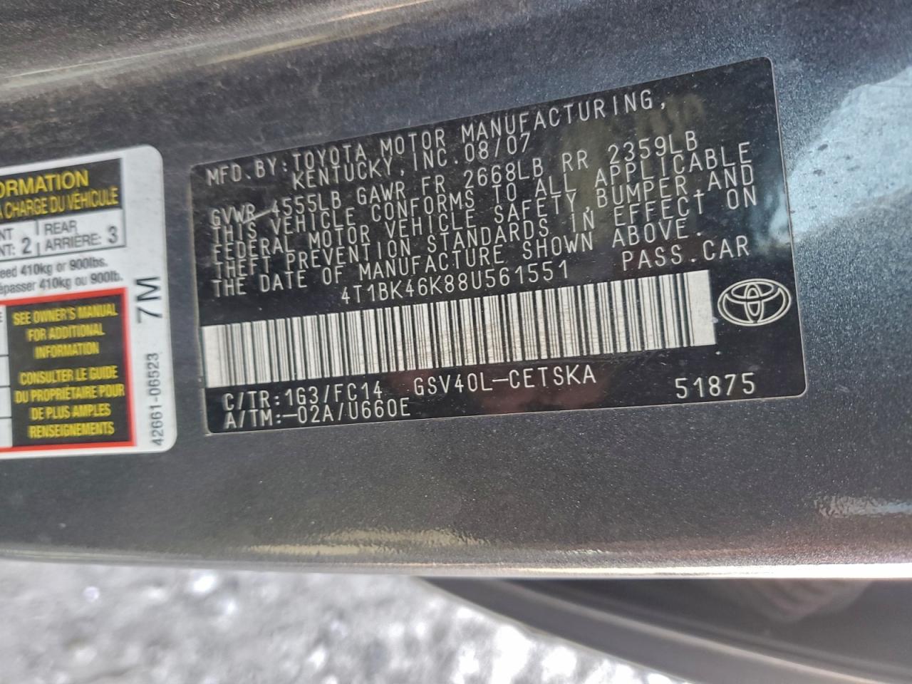 2008 TOYOTA CAMRY LE photo 12