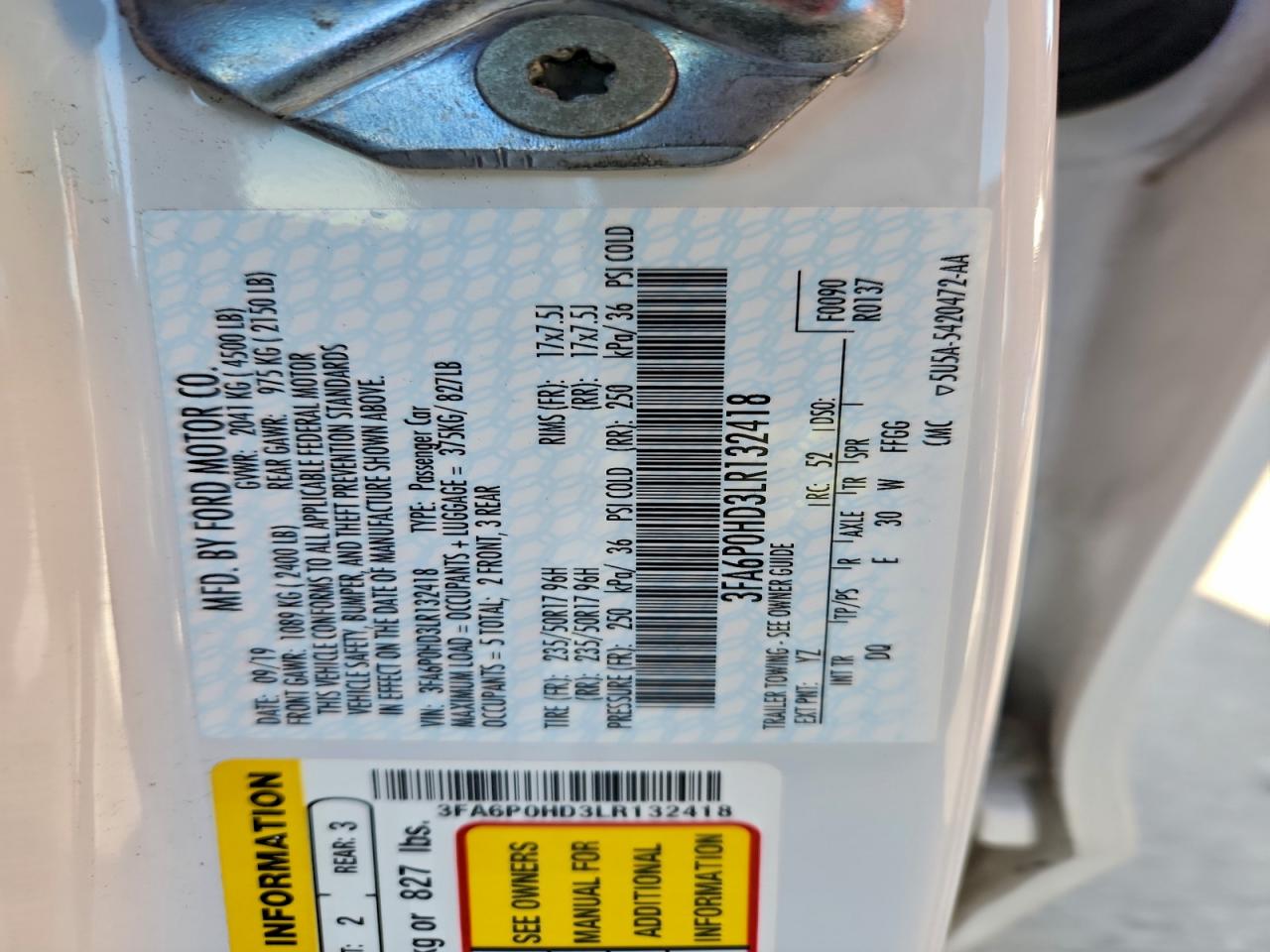2020 FORD FUSION SE photo 13