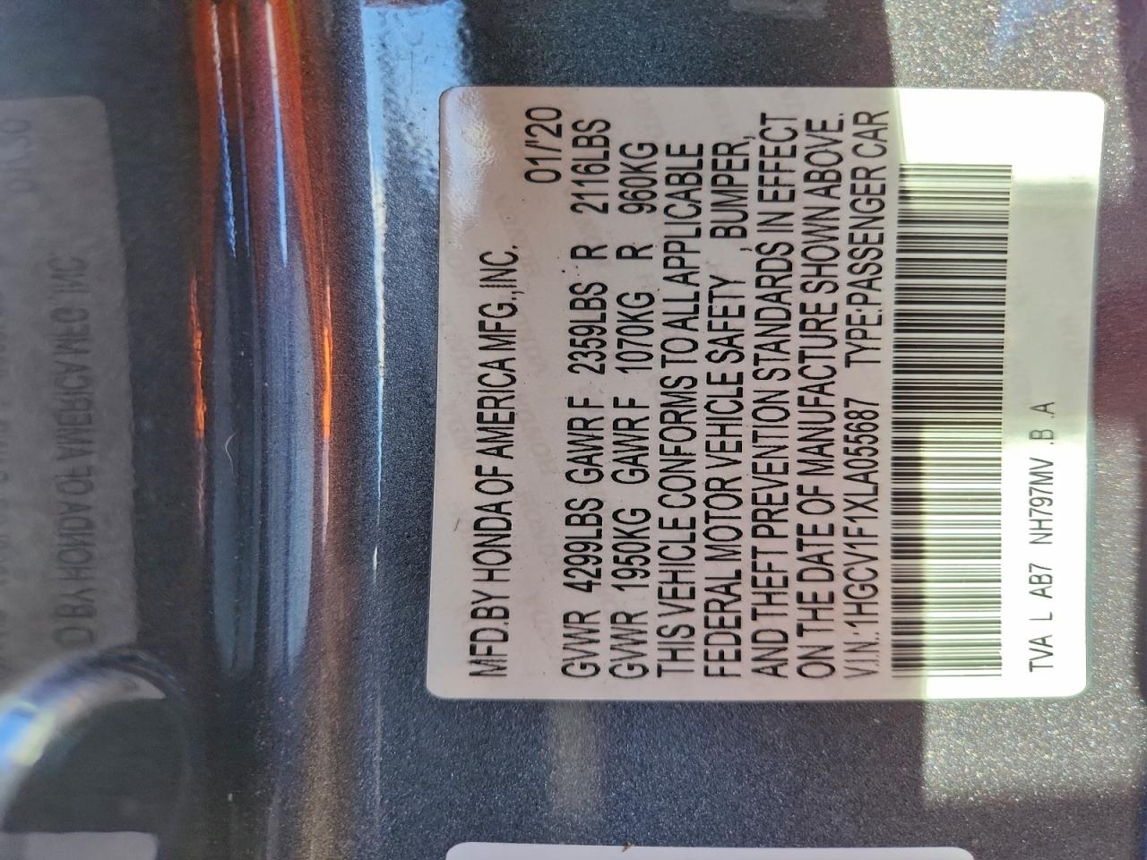 2020 HONDA ACCORD LX photo 12