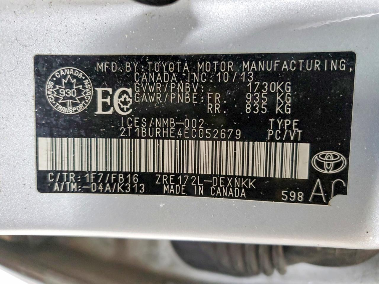 2014 TOYOTA COROLLA L photo 13