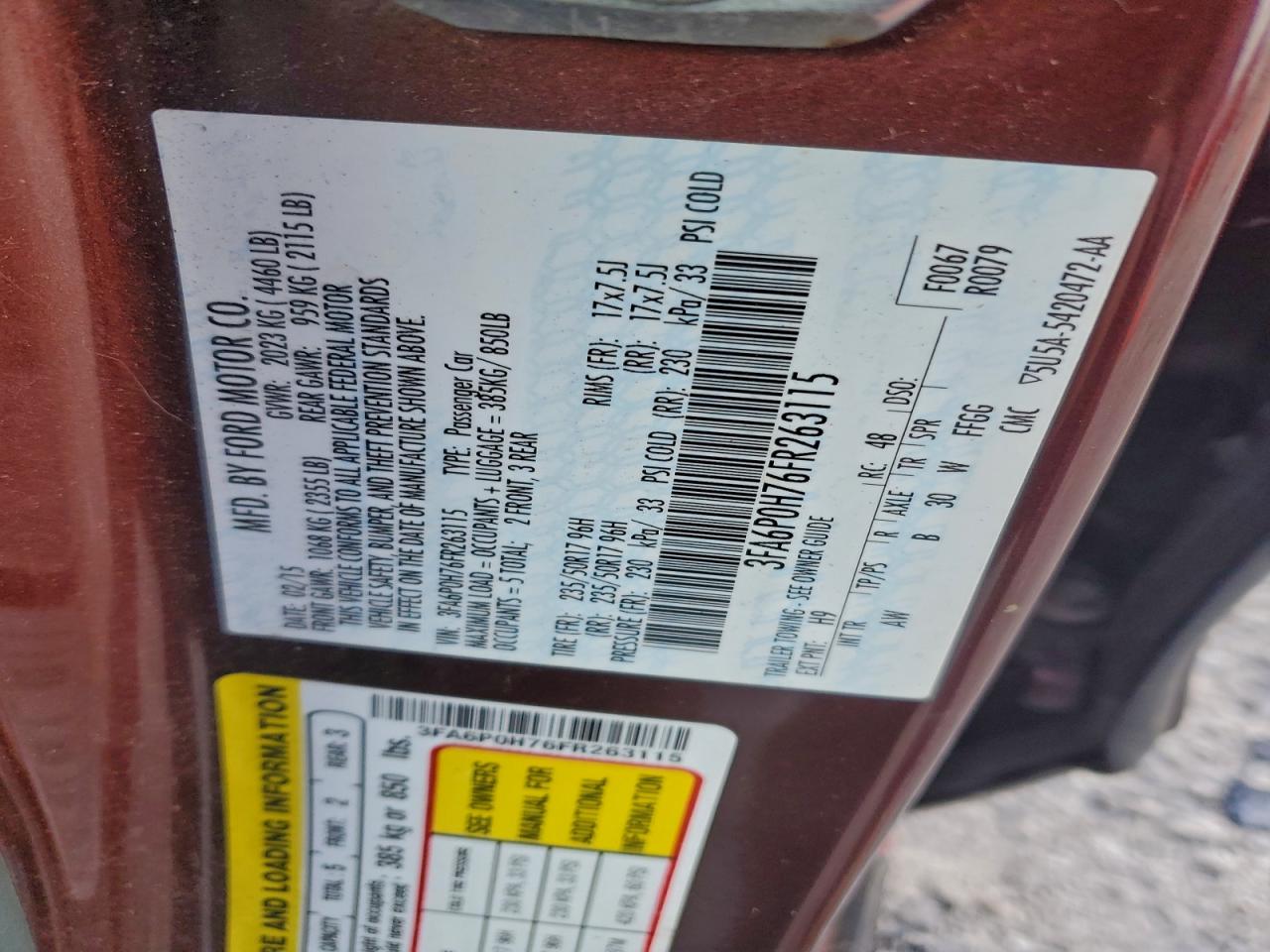 2015 FORD FUSION SE photo 13