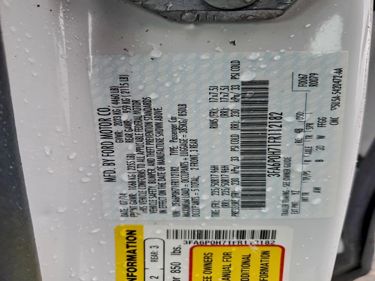 2015 FORD FUSION SE photo 12