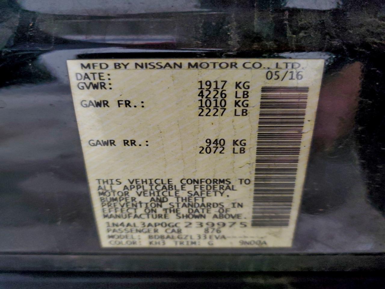 2016 NISSAN ALTIMA 2.5 photo 12