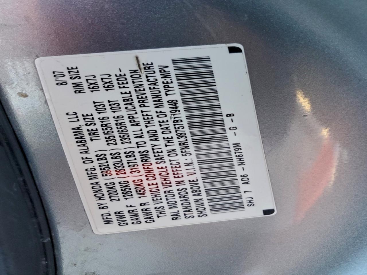 2007 HONDA ODYSSEY EXL photo 13